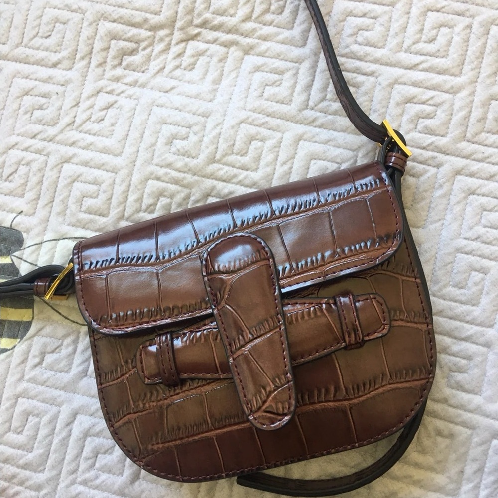 NWOT C asymmetrical inspired mini crossbody croc print burgundy